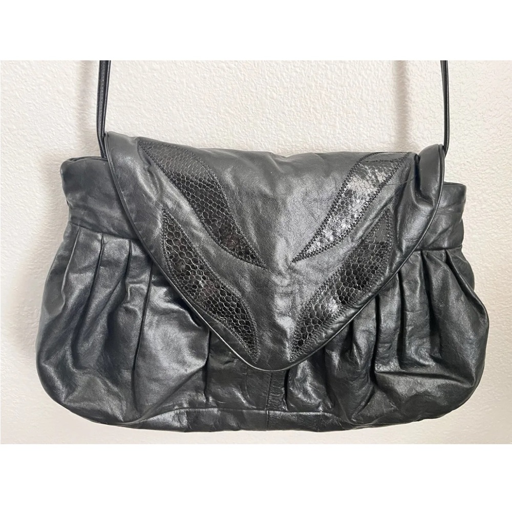 Vintage Lopez Camacho Black Leather Purse Shoulder Bag Snake Skin Country
